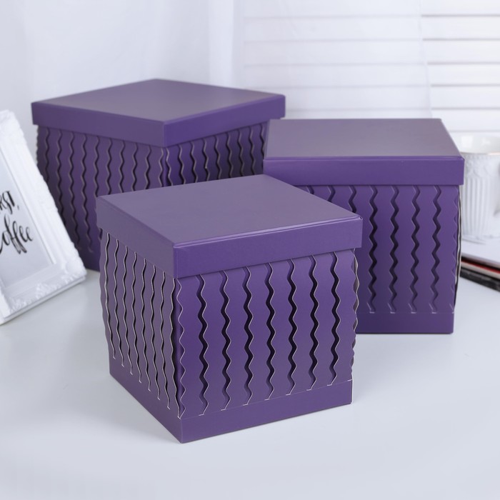 Набор коробок 3в1, фиолетовый, 19 х 19 х 18 - 17 х 17 х 16 см