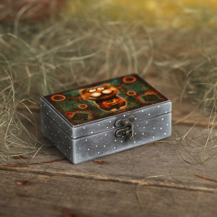 Шкатулка дерево с принтом "Кот 12х8х4,5 см