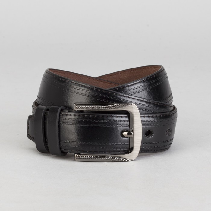 Ремень мужской, винт, пряжка под тёмный металл, ширина - 4 см, цвет чёрный гладкий