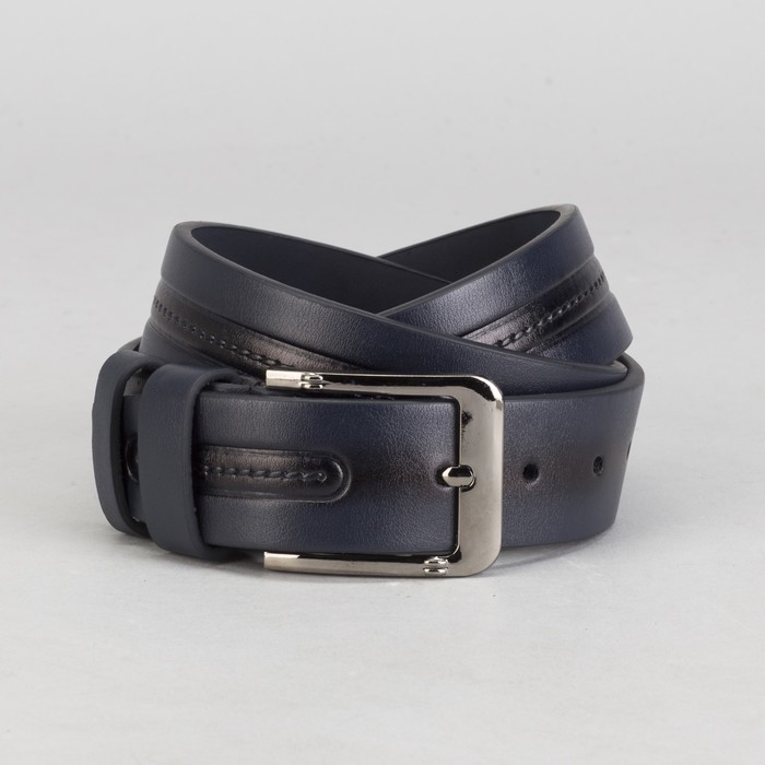 Ремень мужской, винт, пряжка под тёмный металл, ширина - 4 см, цвет синий