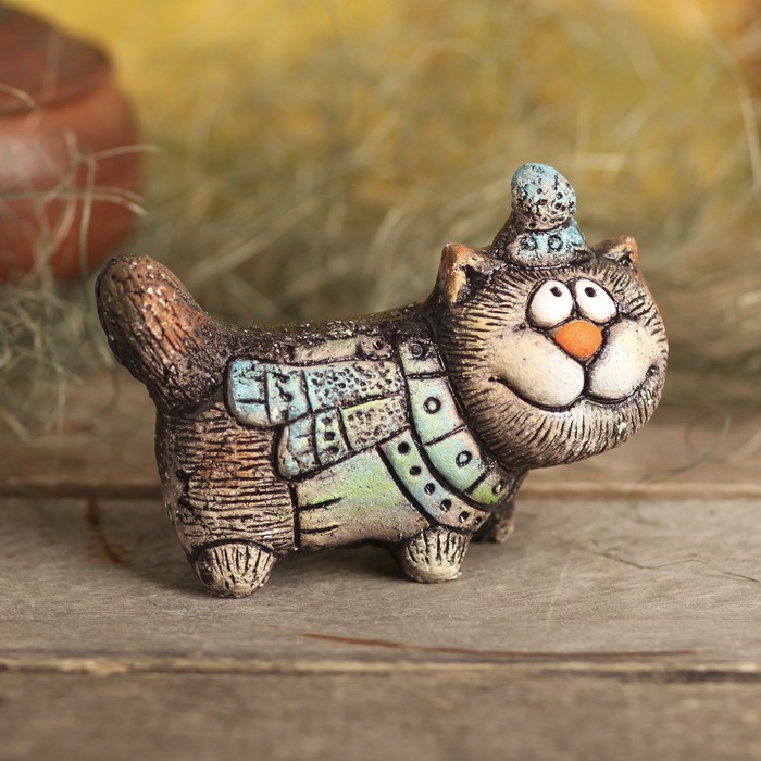 Сувенир из шамота "Кот в шапке" 11,5х14 см