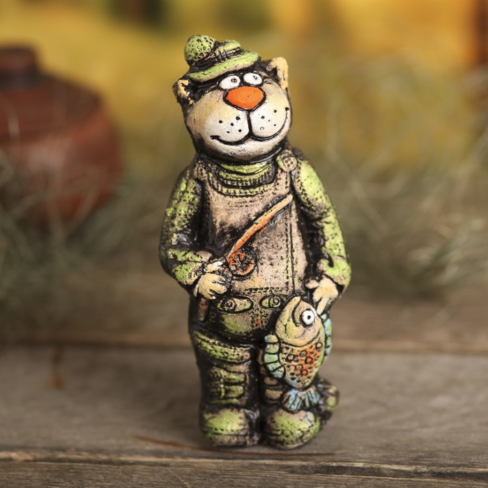Сувенир из шамота "Кот рыбак" 19 см