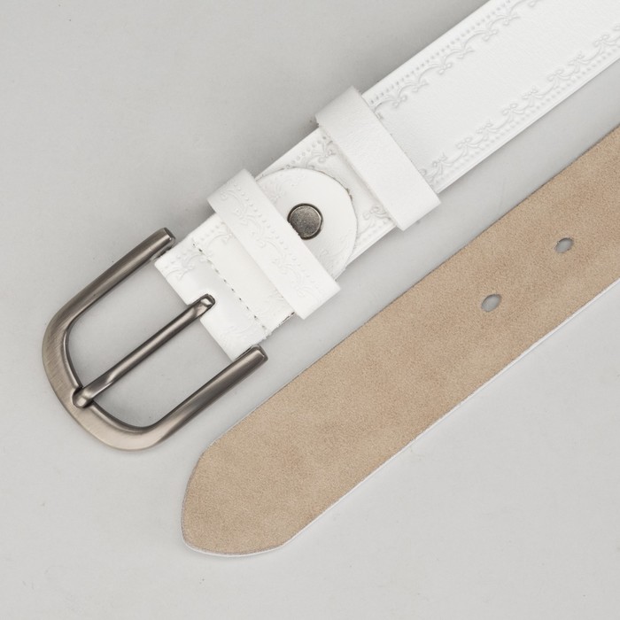 Ремень женский, винт, пряжка под тёмный металл, ширина - 3,5 см, цвет белый