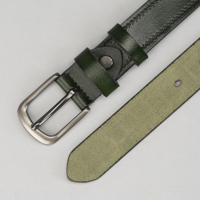 Ремень женский, винт, пряжка тёмный металл, ширина - 3 см, цвет зелёный