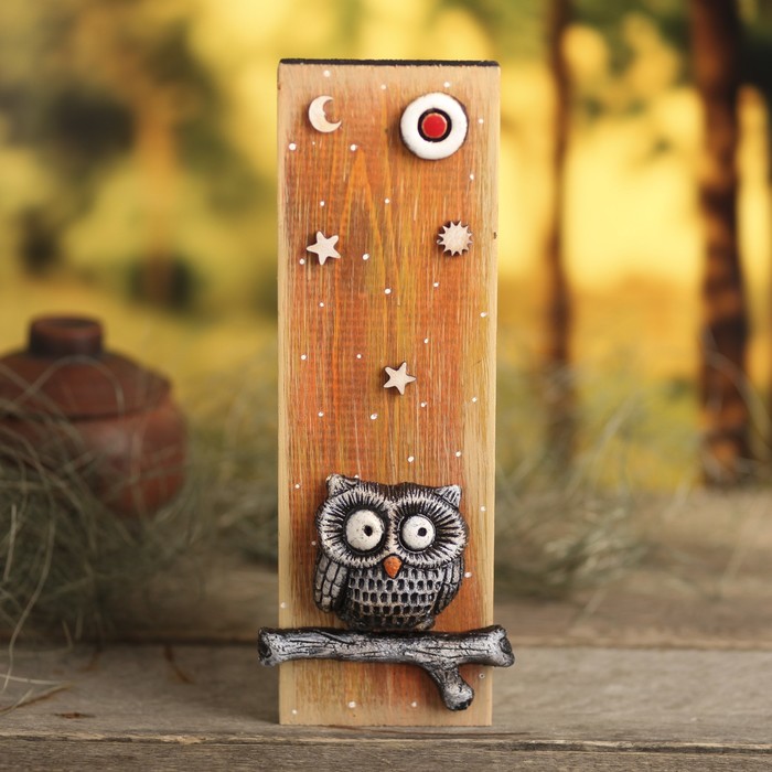 Панно дерево с шамотом "Сова" 29х11х4,5 см