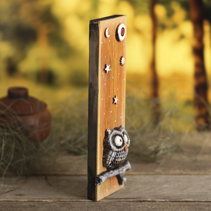 Панно дерево с шамотом "Сова" 29х11х4,5 см