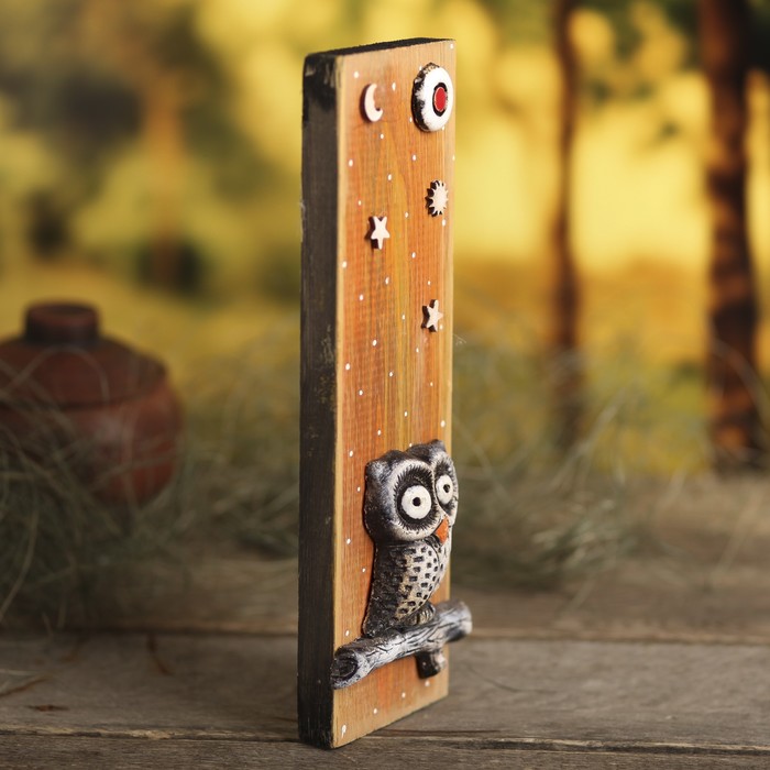 Панно дерево с шамотом "Сова 3" 29х11х4см