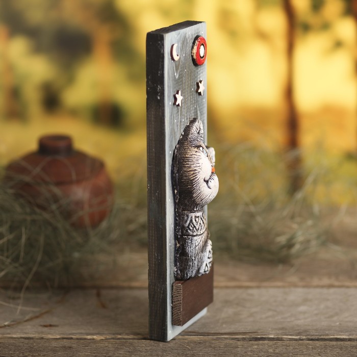 Панно дерево с шамотом "Кот" 29х9х5 см