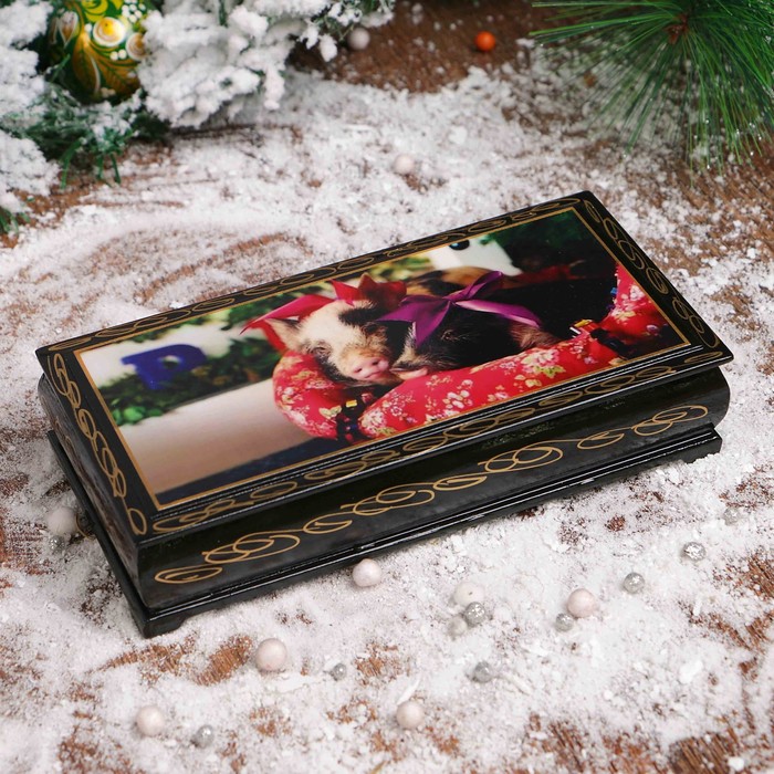 Шкатулка - купюрница «Поросята», 8,5×17 см, лаковая миниатюра