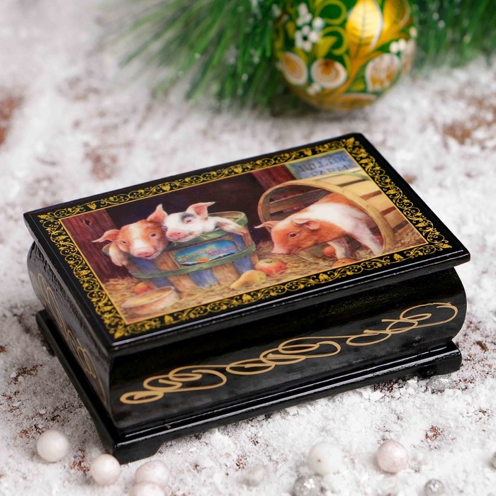 Шкатулка «Поросятки», 6×9 см, лаковая миниатюра