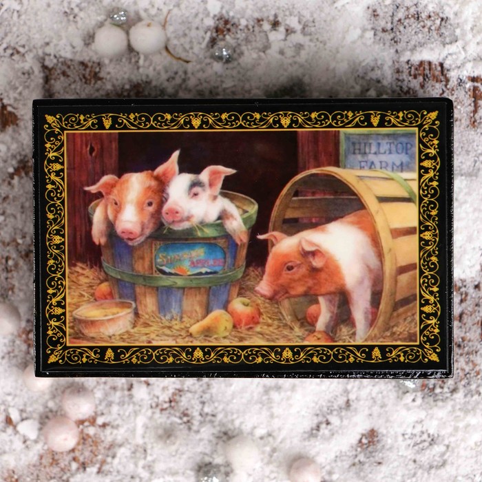 Шкатулка «Поросятки», 6×9 см, лаковая миниатюра