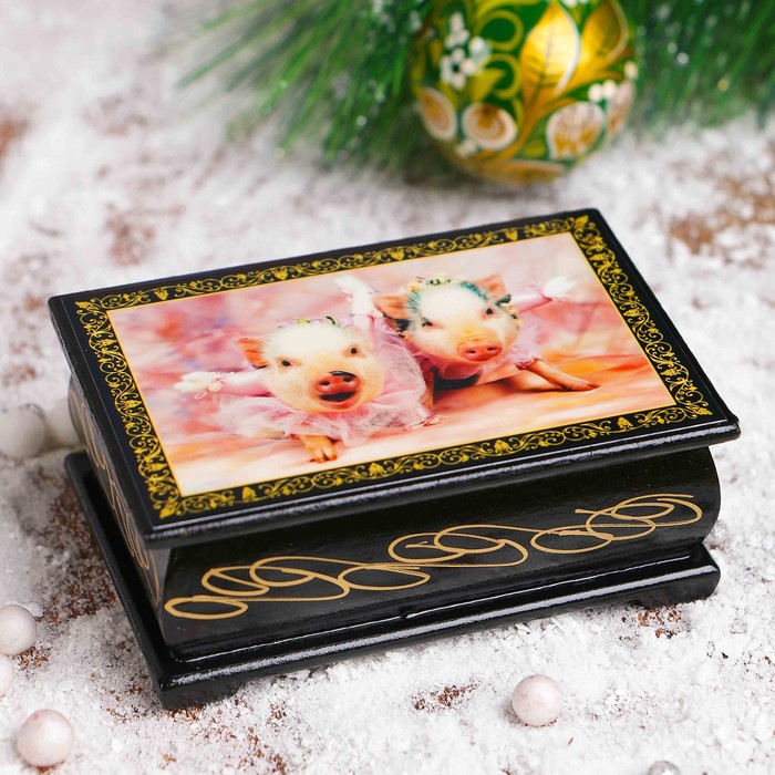 Шкатулка «Свинки - балерины», 6×9 см, лаковая миниатюра