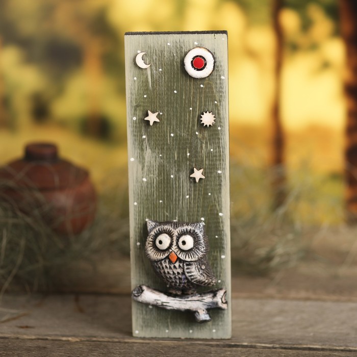 Панно дерево с шамотом "Сова 2" 29х9х4см