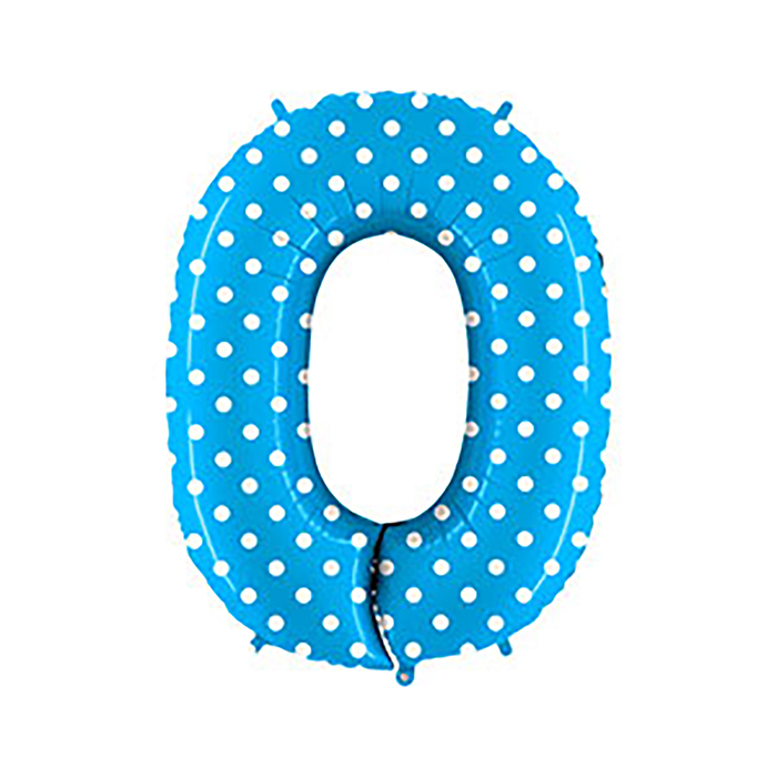 Шар фольгированный 40" "ЦИФРА 0" Горошек на голубом G