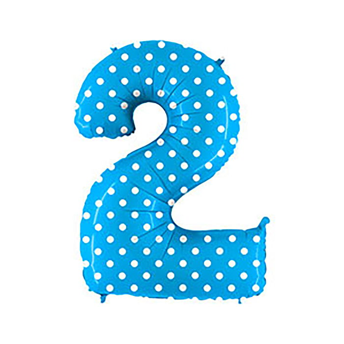Шар фольгированный 40" "ЦИФРА 2" Горошек на голубом G
