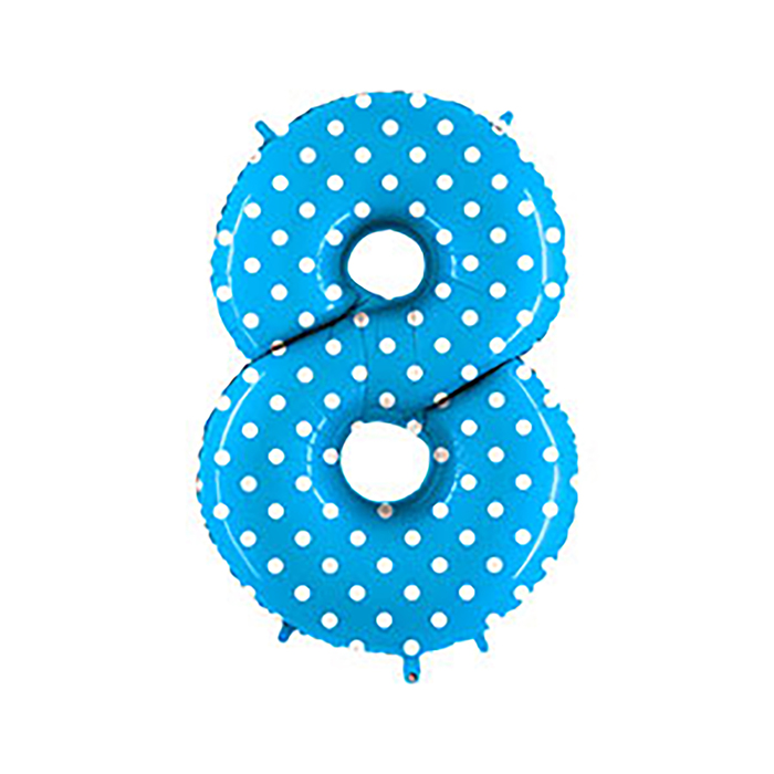Шар фольгированный 40" "ЦИФРА 8" Горошек на голубом G