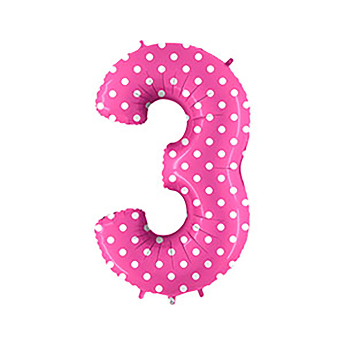Шар фольгированный 40" "ЦИФРА 3" Горошек на розовом G