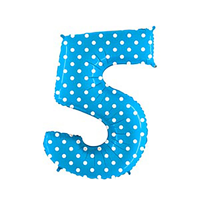 Шар фольгированный 40" "ЦИФРА 5" Горошек на голубом G