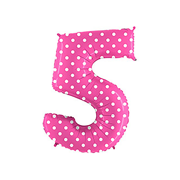 Шар фольгированный 40" "ЦИФРА 5" Горошек на розовом G