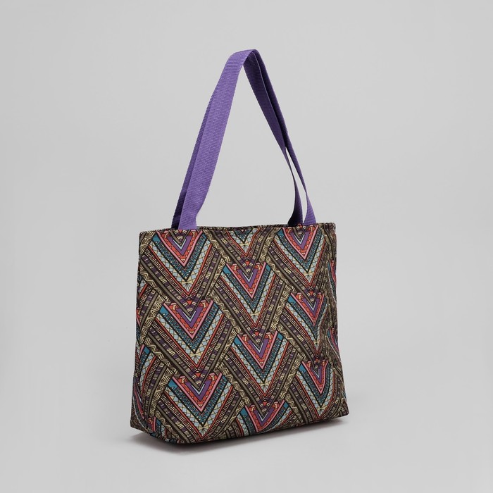 Сумка пляжная, отдел на молнии, орнамент зелёный