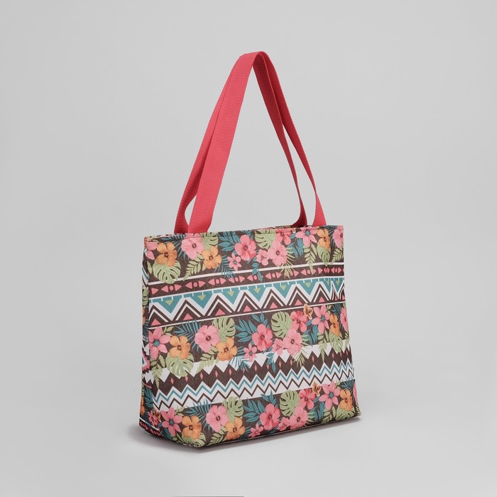 Сумка пляжная, отдел на молнии, орнамент цветочный