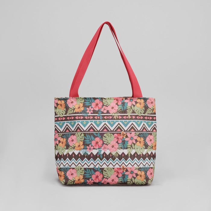 Сумка пляжная, отдел на молнии, орнамент цветочный