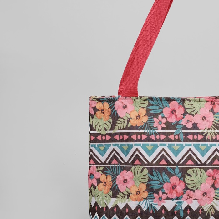 Сумка пляжная, отдел на молнии, орнамент цветочный