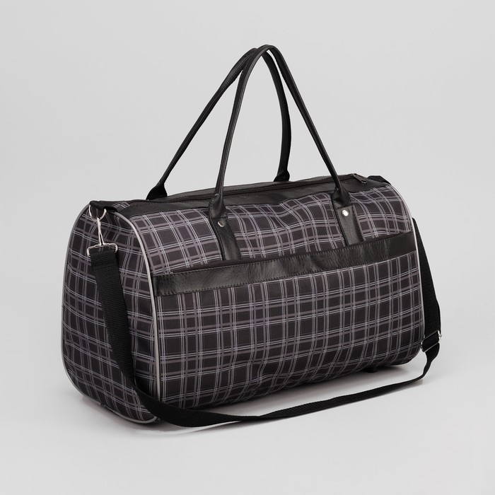 Сумка дорожная "Клетка", отдел на молнии, наружный карман, длинный ремень, цвет чёрный
