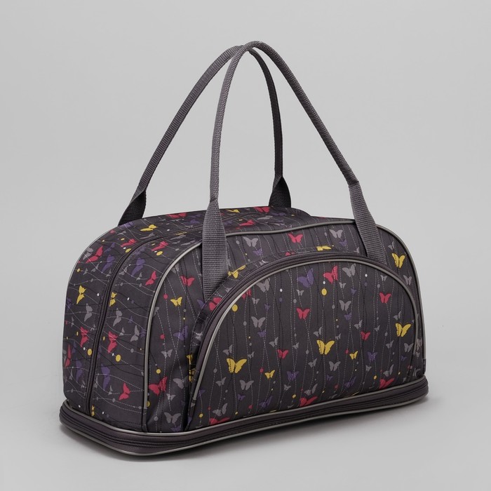 Саквояж "Бабочки", трансформер, отдел на молнии, наружный карман, принт серый/цветной