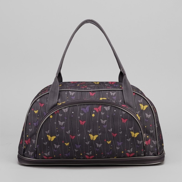 Саквояж "Бабочки", трансформер, отдел на молнии, наружный карман, принт серый/цветной