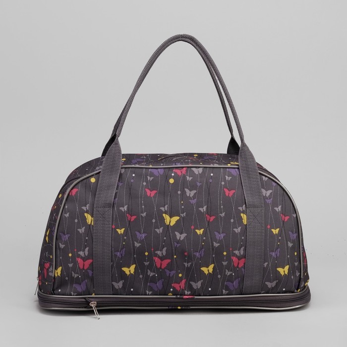 Саквояж "Бабочки", трансформер, отдел на молнии, наружный карман, принт серый/цветной