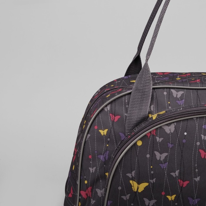 Саквояж "Бабочки", трансформер, отдел на молнии, наружный карман, принт серый/цветной