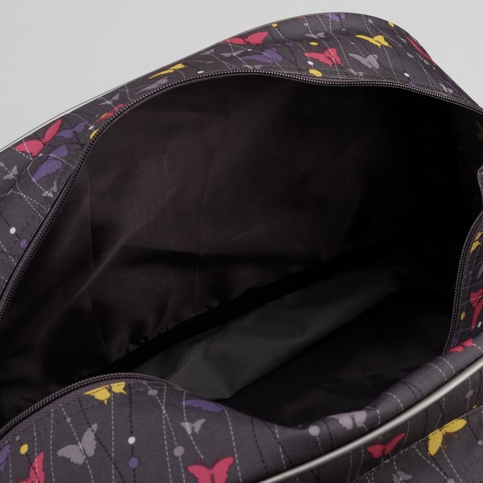 Саквояж "Бабочки", трансформер, отдел на молнии, наружный карман, принт серый/цветной