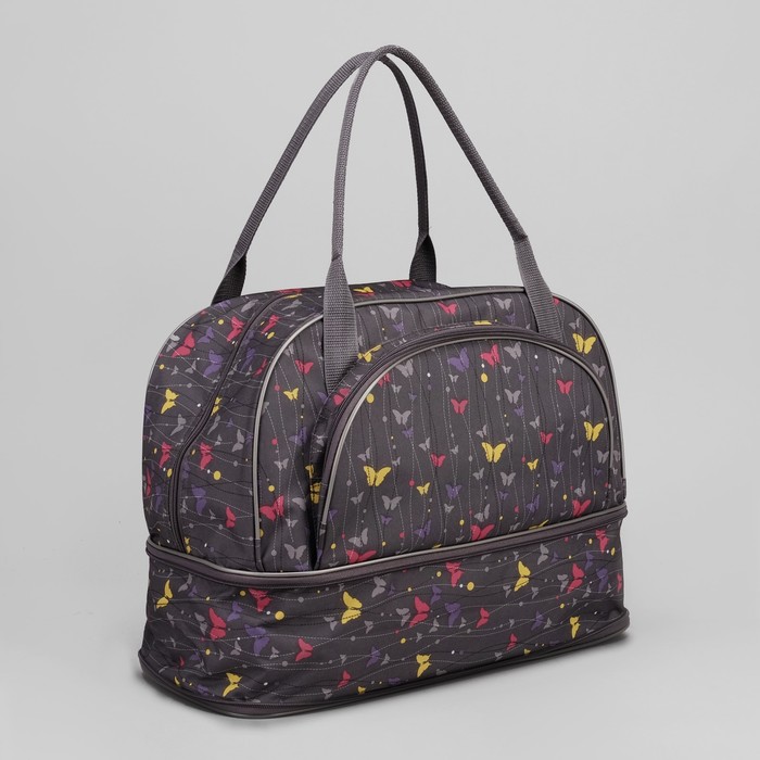Саквояж "Бабочки", трансформер, отдел на молнии, наружный карман, принт серый/цветной