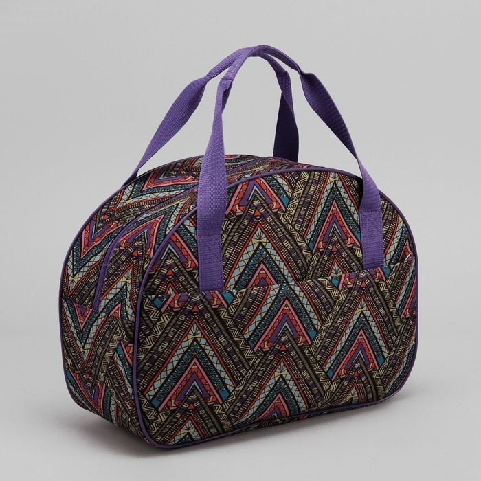 Саквояж, отдел на молнии, наружный карман, орнамент зелёный