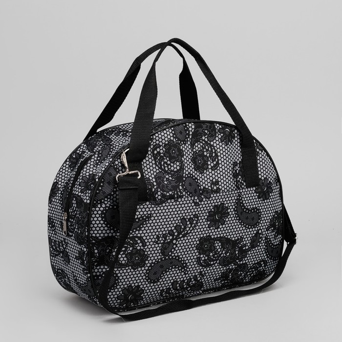 Саквояж, отдел на молнии, наружный карман, цвет чёрный/серый