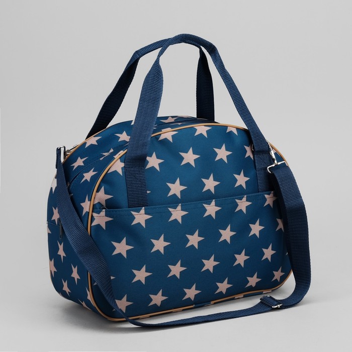 Саквояж "Звёзды", отдел на молнии, наружный карман, цвет синий/бежевый