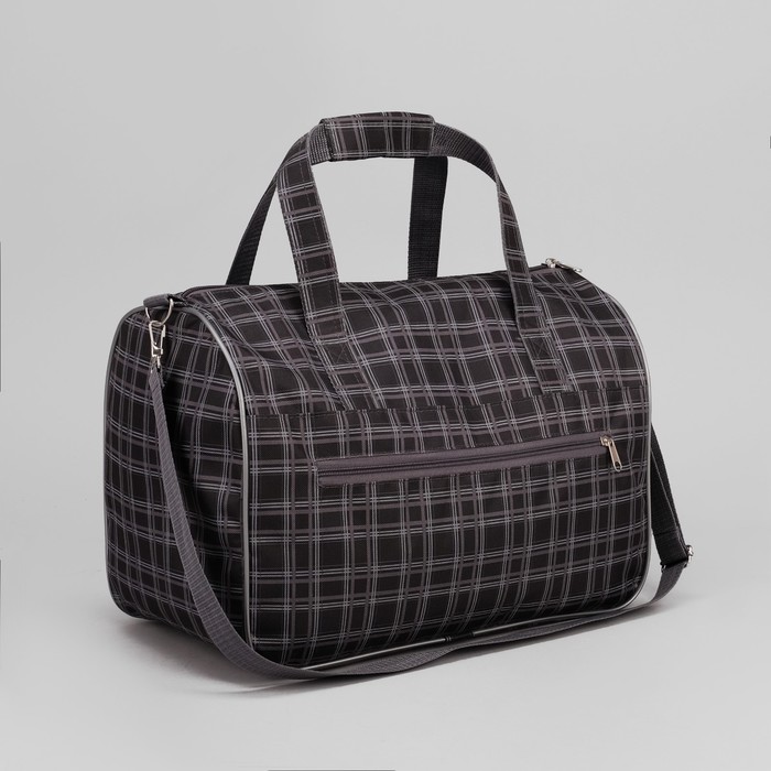 Саквояж "Клетка", отдел на молнии, длинный ремень, цвет чёрный