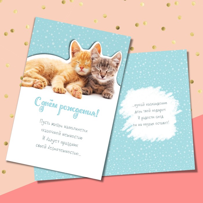 Открытка формовая с днём рождения, «Котики», 12 х 18 см