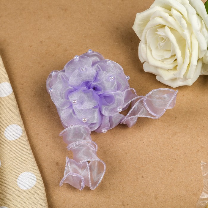 Бант для девочек с резинкой "Георгин", с лентами, сиреневый, 10 см