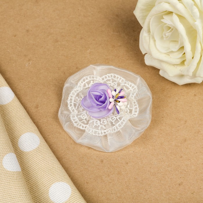 Бант для девочек с резинкой "Малыш", с вышивкой, сиреневый, 8 см