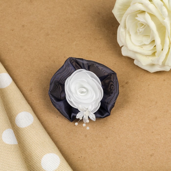 Бант для девочек с резинкой "Вечерний цветок", с черной каймой, 8 см