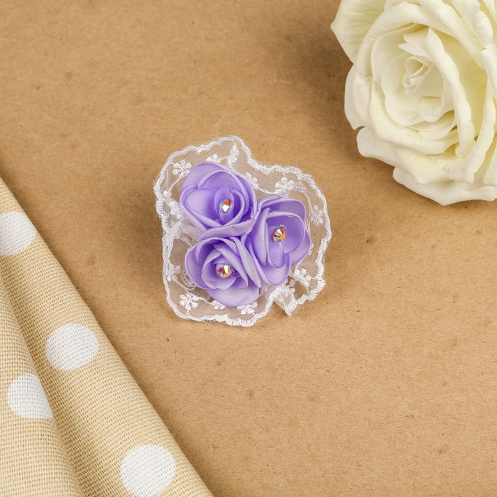 Бант для девочек с резинкой "Мадлен", сиреневый, с вышивкой, 8 см