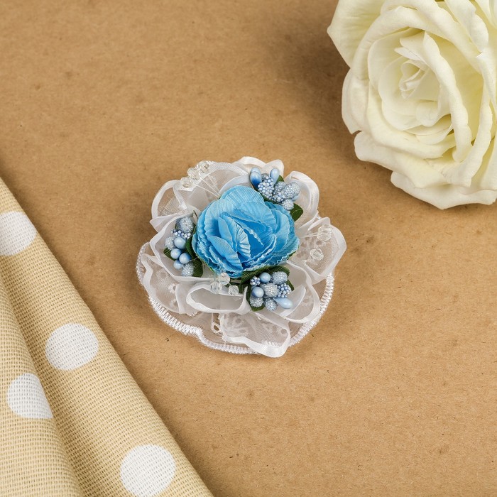 Бант для девочек с заколкой "Щербет", голубой, 8 см