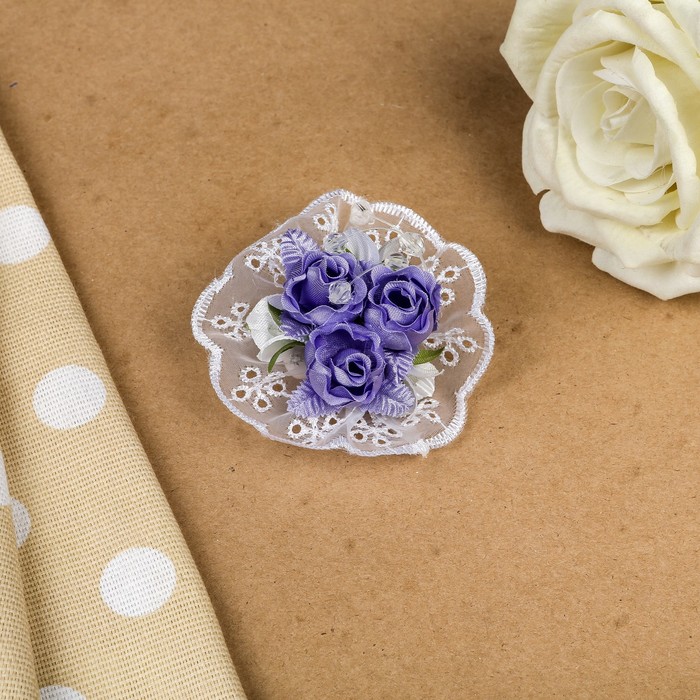 Бант для девочек с резинкой "Мадлен", сиреневый, с вышивкой, 7 см