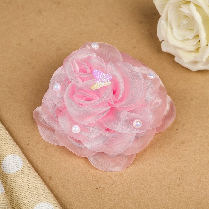 Бант для девочек с резинкой "Канеле", с декором, розовый, 15 см