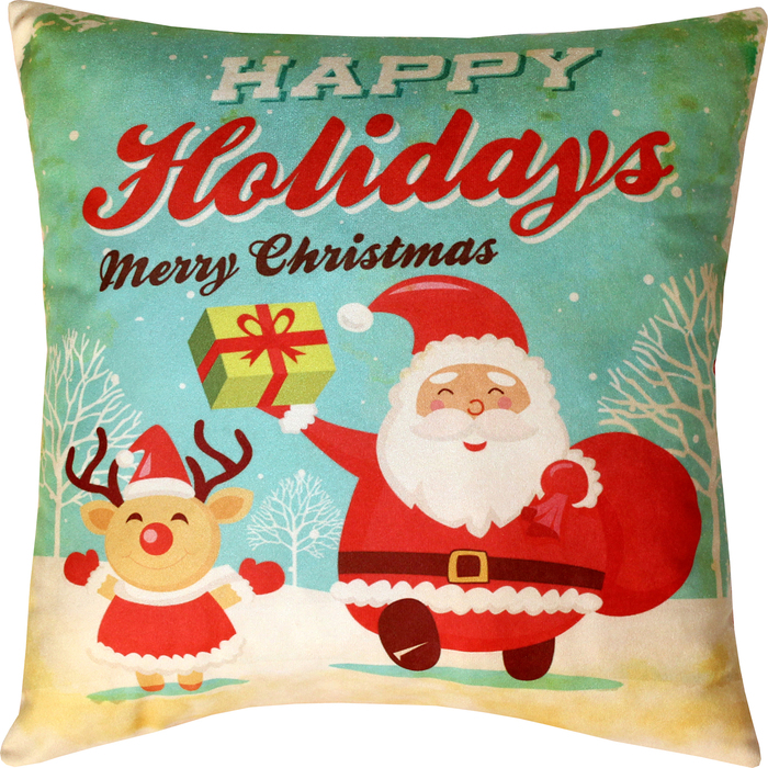 Подушка декоративная Happy holidays сублимация 35х35 см велюр, пэ 100%