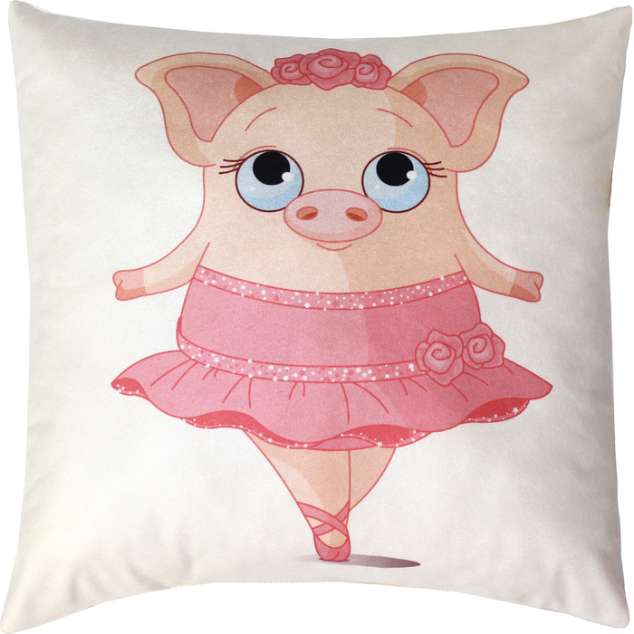Подушка декоративная Свинья в юбке сублимация 35х35 см велюр, пэ 100%