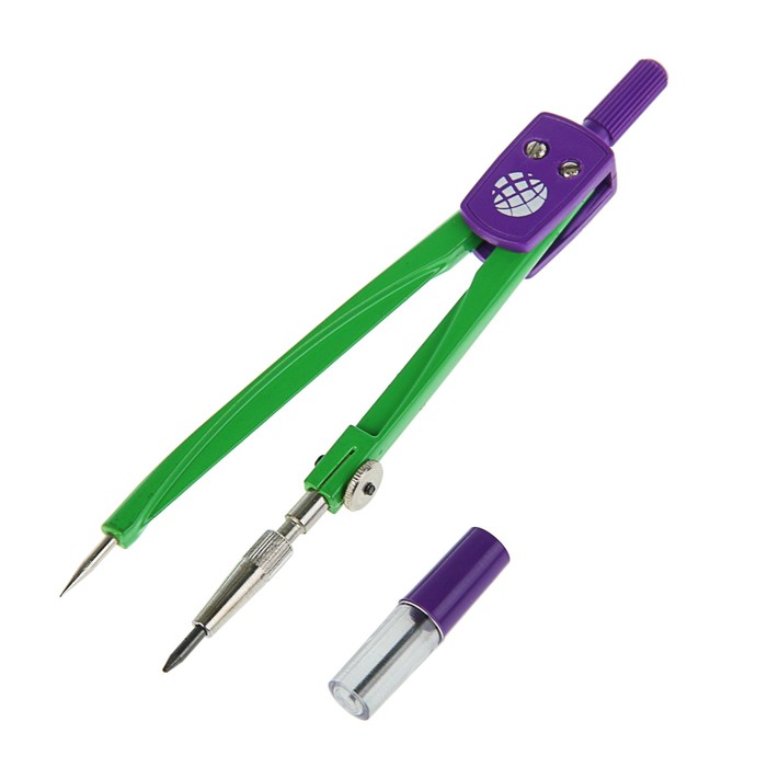 Циркуль металлический + грифели GLOBUS "Школа" НЧ2-40-30С 2 предмета сиреневый, в футляре