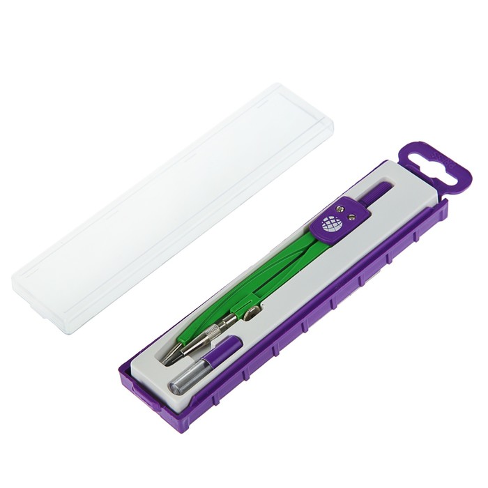 Циркуль металлический + грифели GLOBUS "Школа" НЧ2-40-30С 2 предмета сиреневый, в футляре